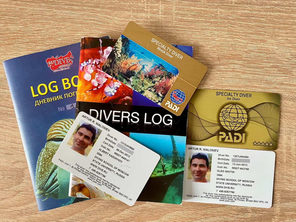 Мои сертификаты дайвера PADI